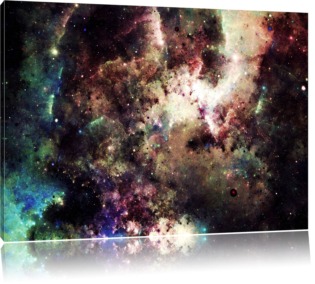 Pixxprint Bunte Nebelgalaxie und Sterne, Format: 100x70 auf Leinwand, 100x70