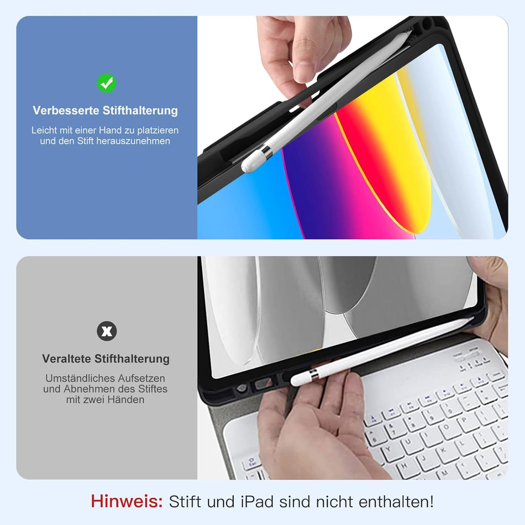 Vobafe Hülle mit Tastatur für iPad A16 11/10 Generation (2025/2022, 11/10.9 Zoll)- 7 Farben Beleucht