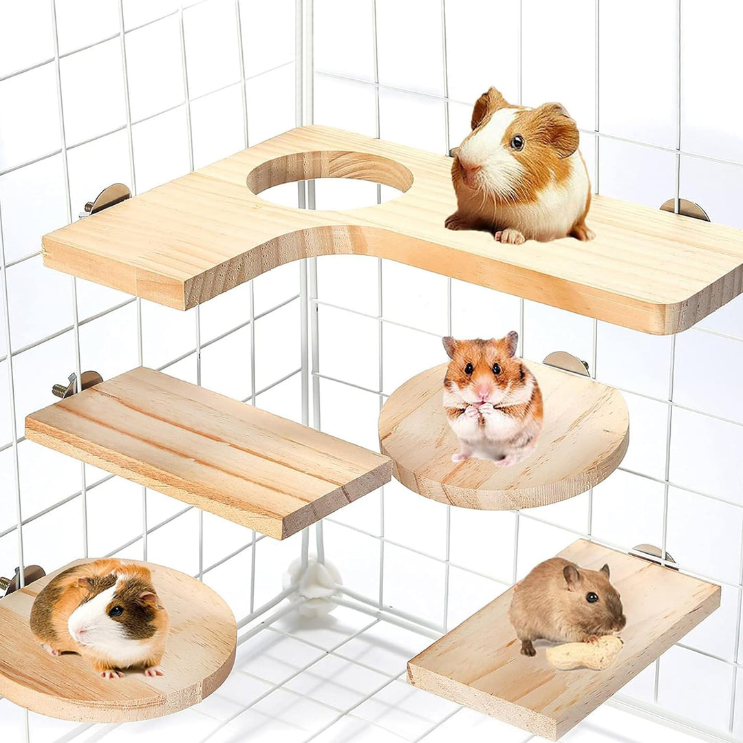 Hamster Zubehör aus Holz 5PCS Set für Kleintier Plattform Käfig, DIY Dekor Braun, Braun