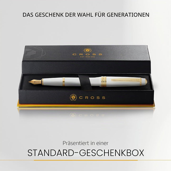 Cross Bailey Light Füllfederhalter (Federstärke M, inkl. Geschenkverpackung) Weiss-Lack mit goldfarb