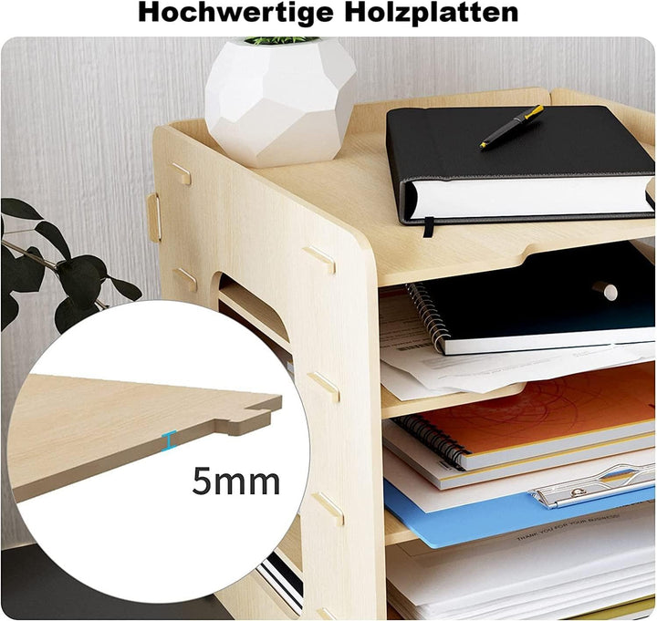 PUNCIA Dokumentenablage A4 Briefablage 7 Ablagefächer Holz Schreibtisch Datei Organizer Papierablage