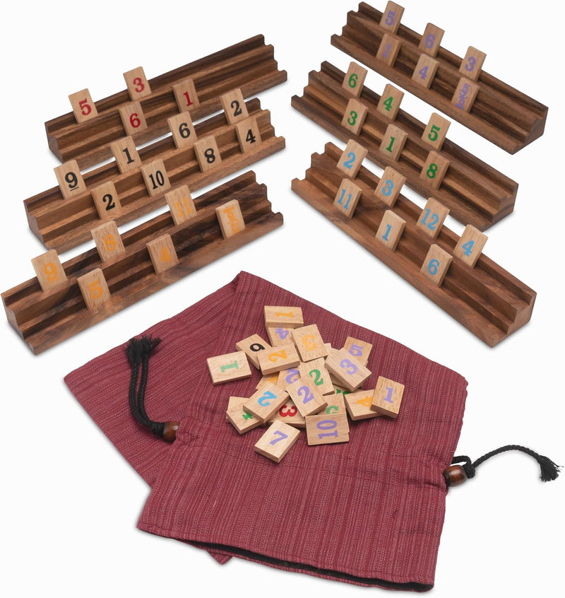 LOGOPLAY Rummy - Okey - Gesellschaftsspiel - Legespiel mit 162 Spielsteinen und 6 Halterungen im Sto