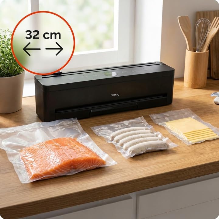Vakuumierer 110W Automatische Vakuumiermaschine mit 32 cm Doppel-Schweissnaht, Folienschneider &amp; Rol