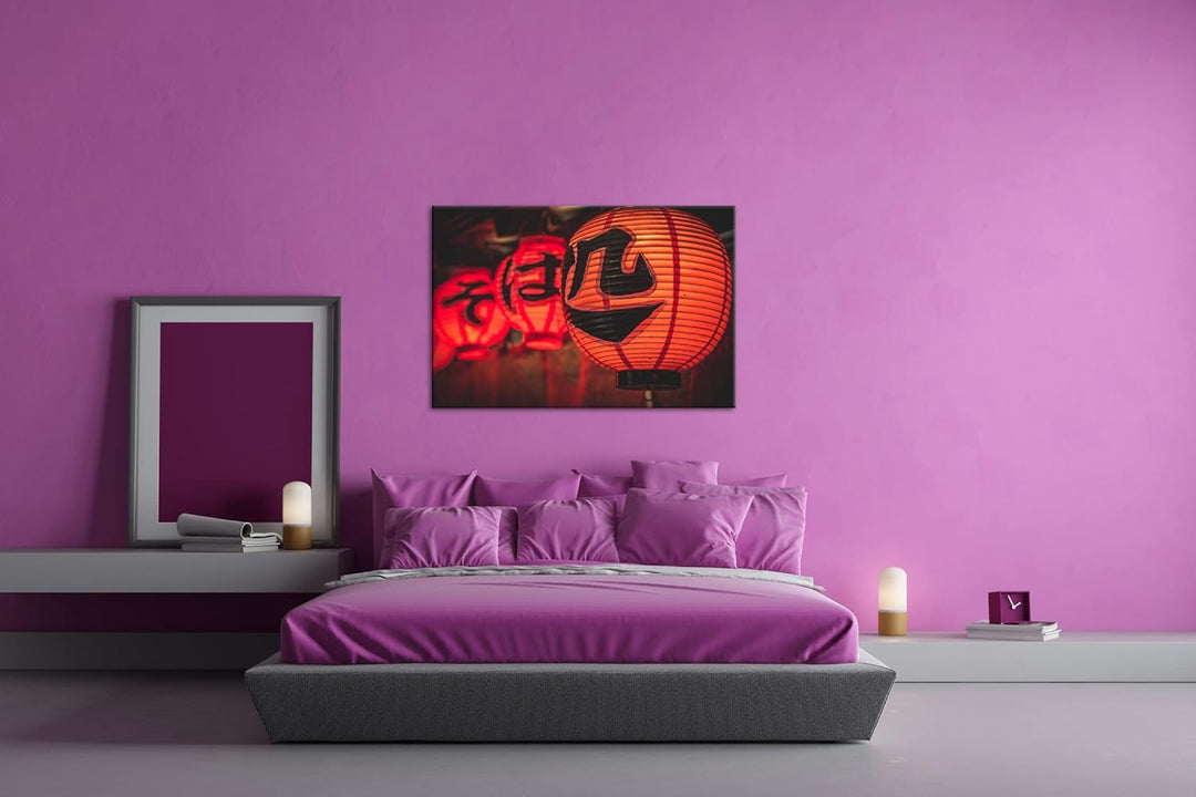 deyoli leuchtende asiatische Laternen Format: 80x60 als Leinwandbild, Motiv fertig gerahmt auf Echth