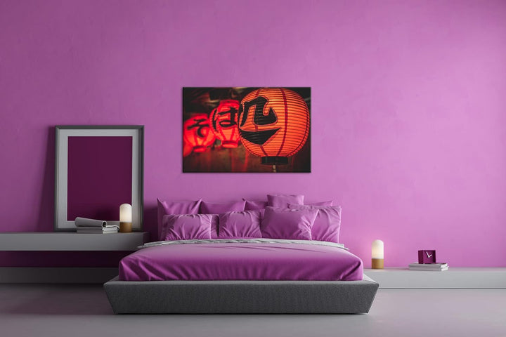 deyoli leuchtende asiatische Laternen Format: 80x60 als Leinwandbild, Motiv fertig gerahmt auf Echth