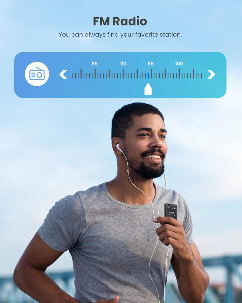 128GB MP3 Player Bluetooth 5.2, DODOSOUL MP3-Player mit Kopfhörer, FM-Radio,Diktiergerät, Mini-Desig