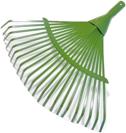 2X Metall Laubbesen mit 22 flachen Zinken, Gartenrechen Laubrechen, Breite: 42cm, grüner Rechen Fäch