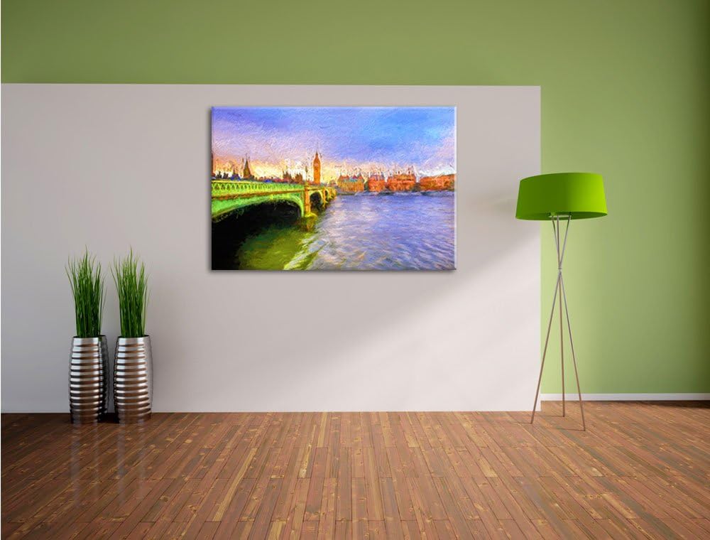 Pixxprint Big Ben mit Brücke in London Bunstift Effekt, Format: 100x70 auf Leinwand, XXL riesige Bil