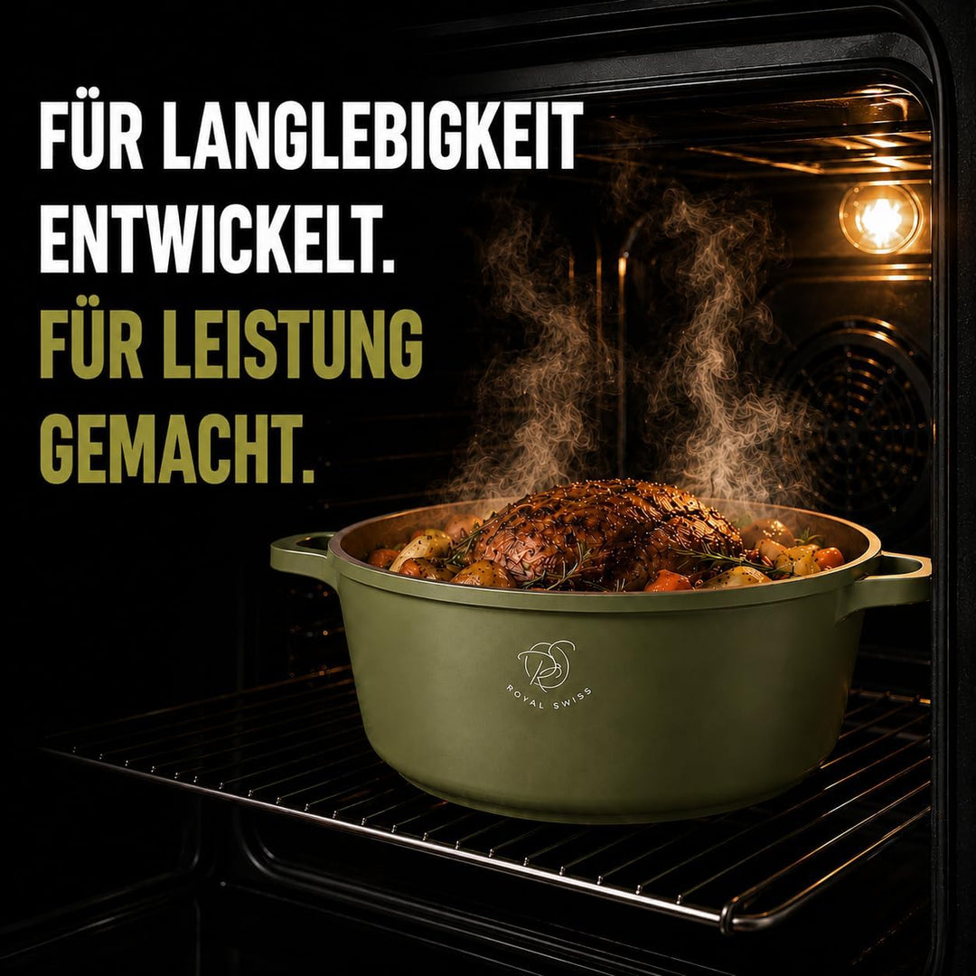 Royal Swiss® Kochtopf Ø 28 cm – 6 L – Induktionsgeeignet &amp; Ofenfest – Gussaluminium mit Marmor-Antih