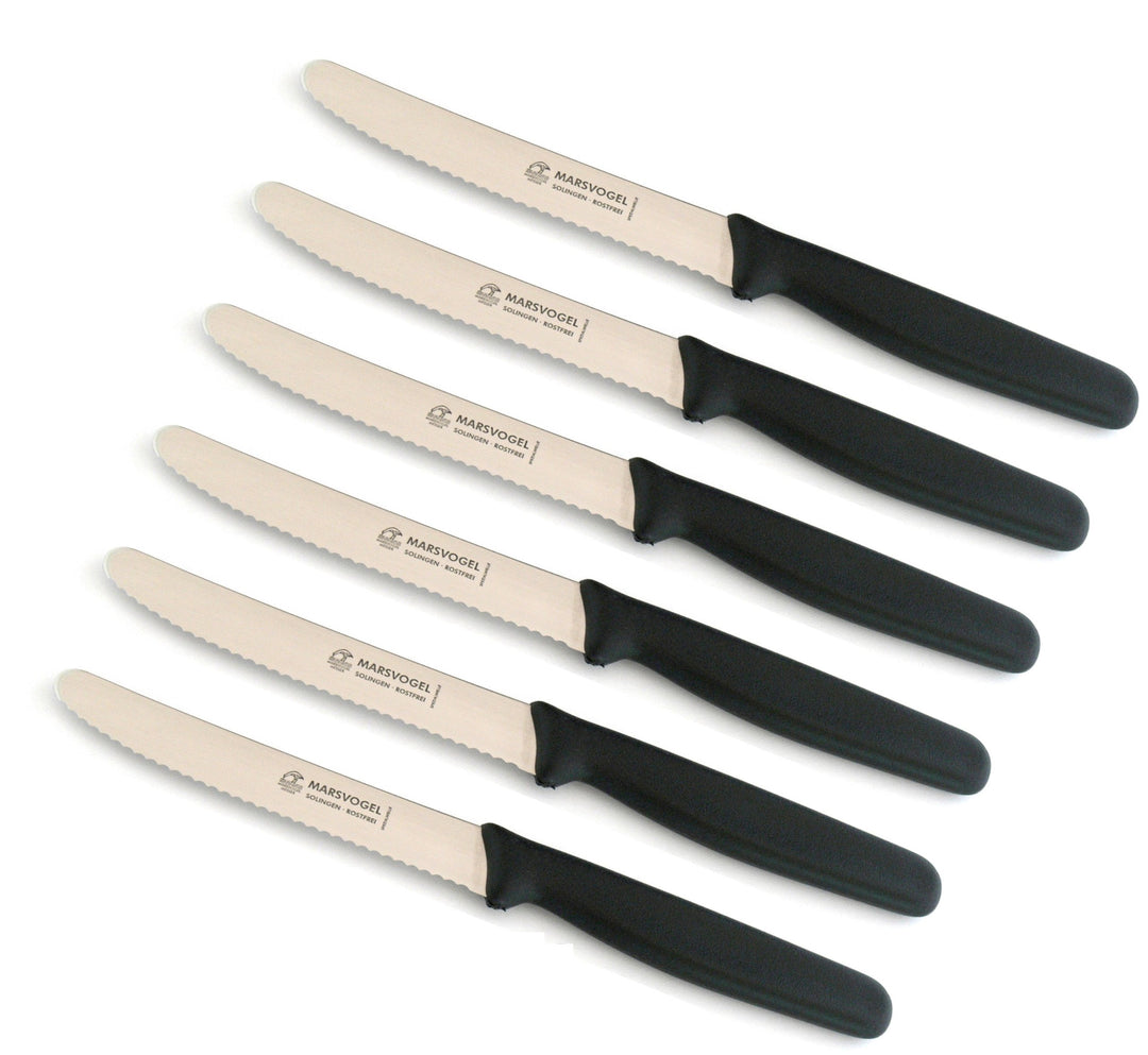 Marsvogel - 6 Stück Tafelmesser mit Wellenschliff - PP Schwarz - Made in Solingen