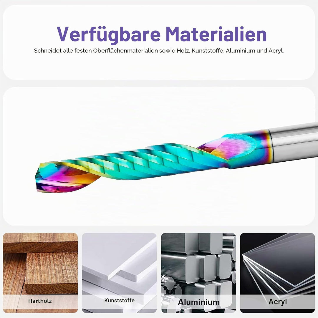 SpeTool 2 Stück Alu Fräser 6 mm Schaft CNC Holz VHM 32 mm Schnittlänge Schaftfräser mit DLC Beschich