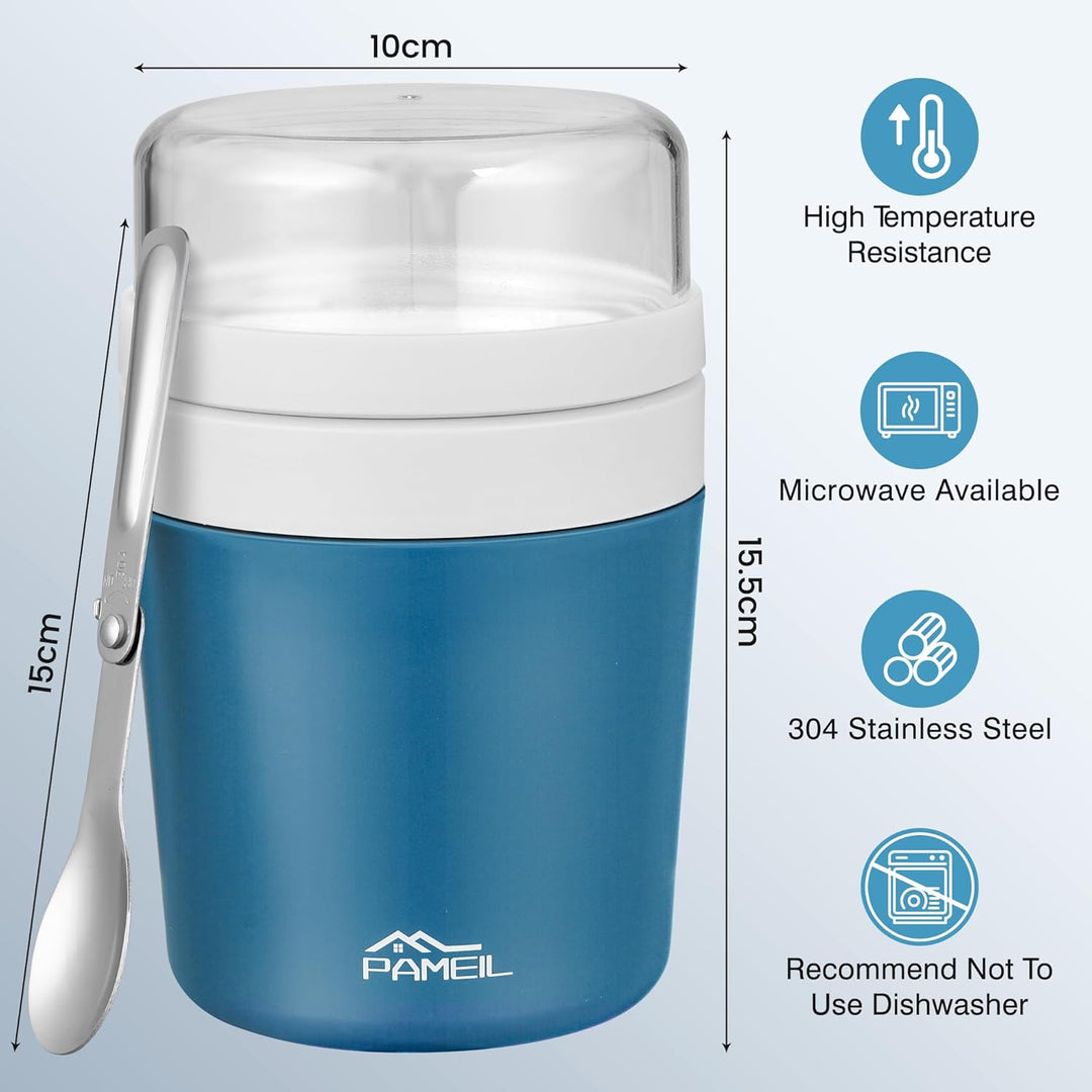 Müslibecher to go 500ml I Isolierter Edelstahl Joghurtbecher für Müsli I Edelstahl Innenwand Thermob