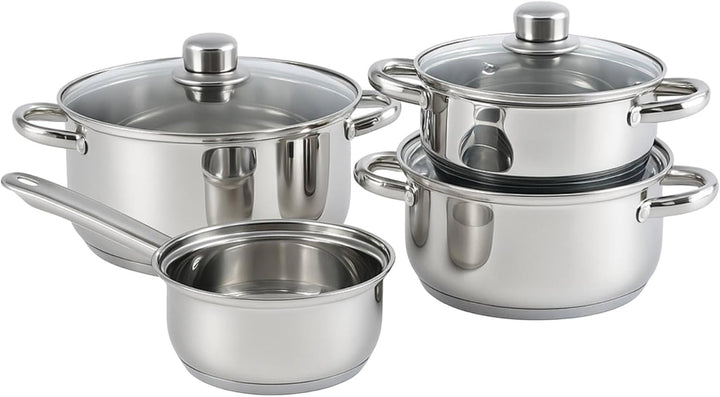 Well Home Kochgeschirr-Set, 7-teilig, aus Edelstahl, Ø 20 cm und Ø 24 x 5 cm, induktionsgeeignet, oh