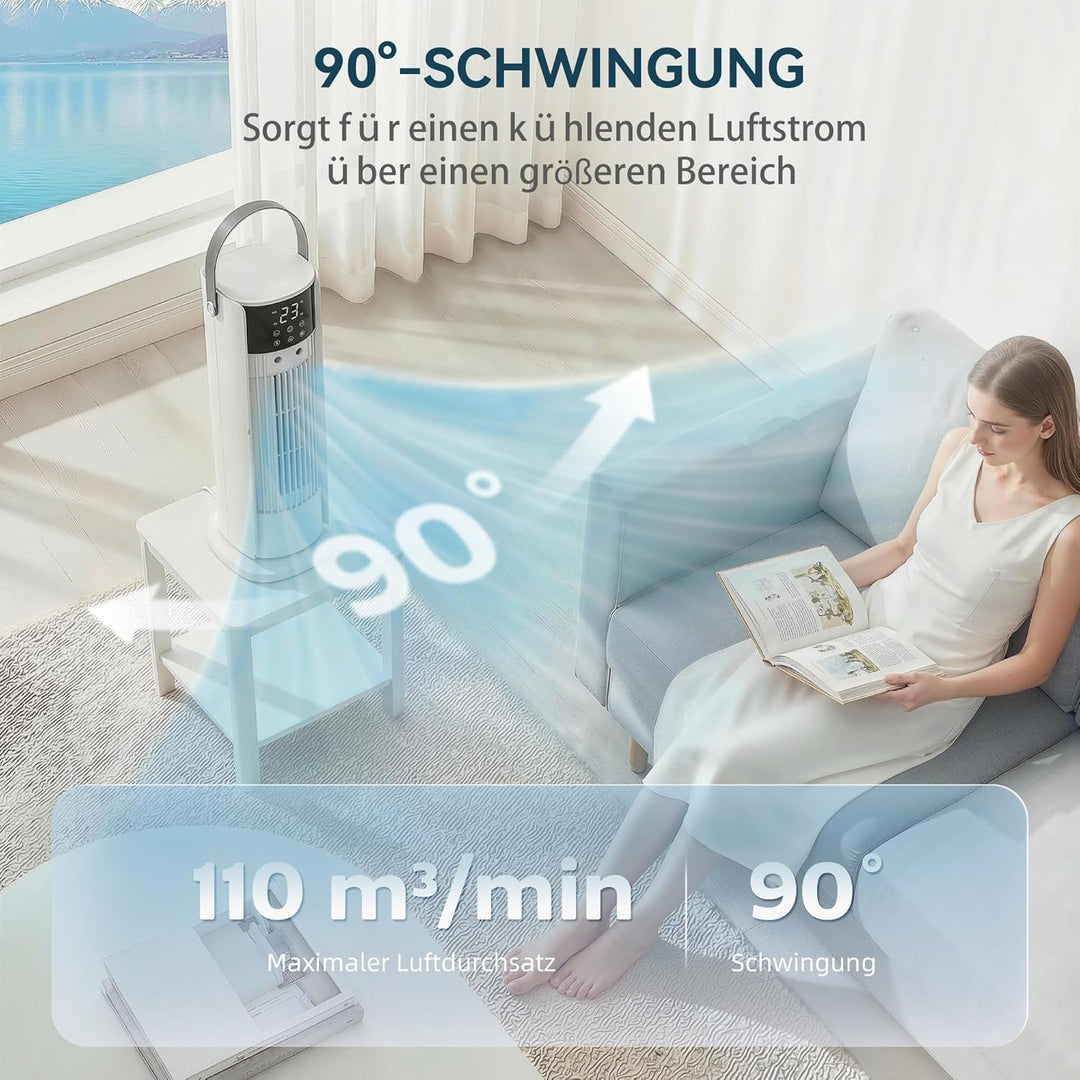 HOMCOM Turmventilator Kleiner Ventilator mit Nebelfunktion, 3 Geschwindigkeiten DC Motor, LED Anzeig