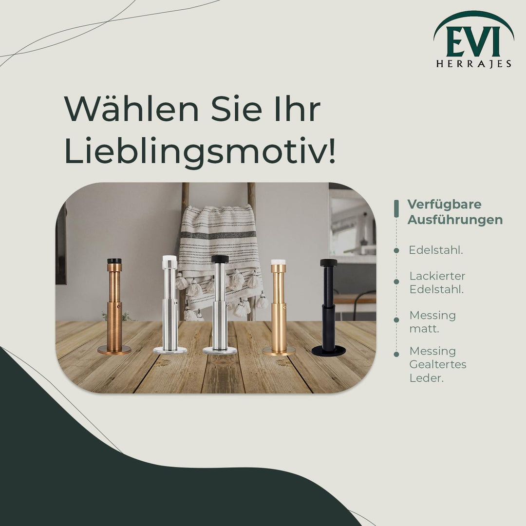 EVI HERRAJES Verstellbarer Türstopper aus Messing, Dual-Installation (Schwarzer Gummi), Schwarzer Gu