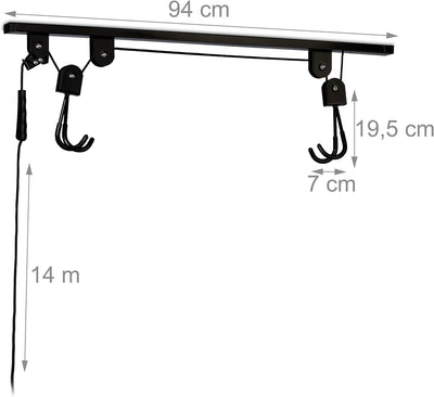 Relaxdays Fahrradlift, bis 20 kg, Deckenlift mit Seilzug, Stahl, für Garage & Keller, Fahrrad Decken