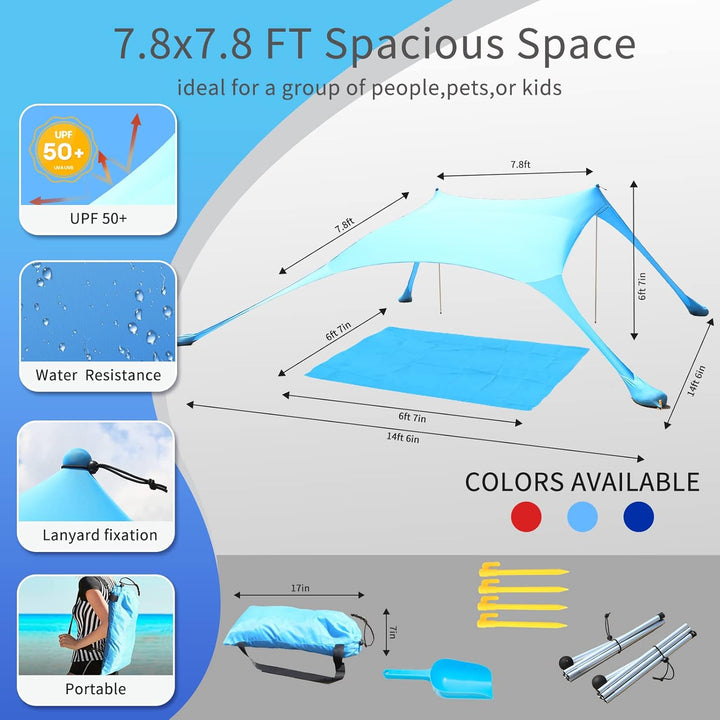 Cuupo Strandzelt, Pop-Up, 2x2.1 m, LSF 50, Lycra, Sonnenschutz, für den Aussenbereich, Anti-Wind, So