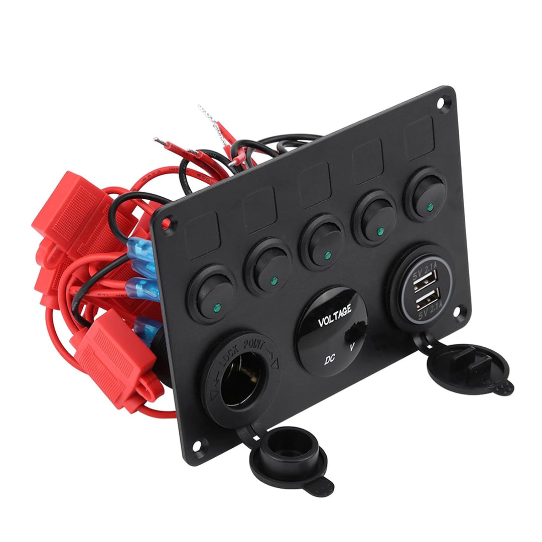 Kippschalter, 12-24V 5 Gang On/Off Kippschalter Panel Dual USB Voltmeter für Auto Boot Marine Truck(