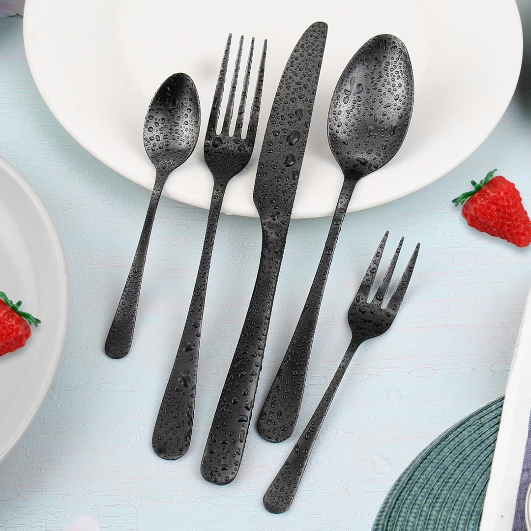 Besteck Set für 6 Personen,30 teilig Schwarz Mattiert Essbesteck Set,Besteckset inkl. Messer,Gabel,L