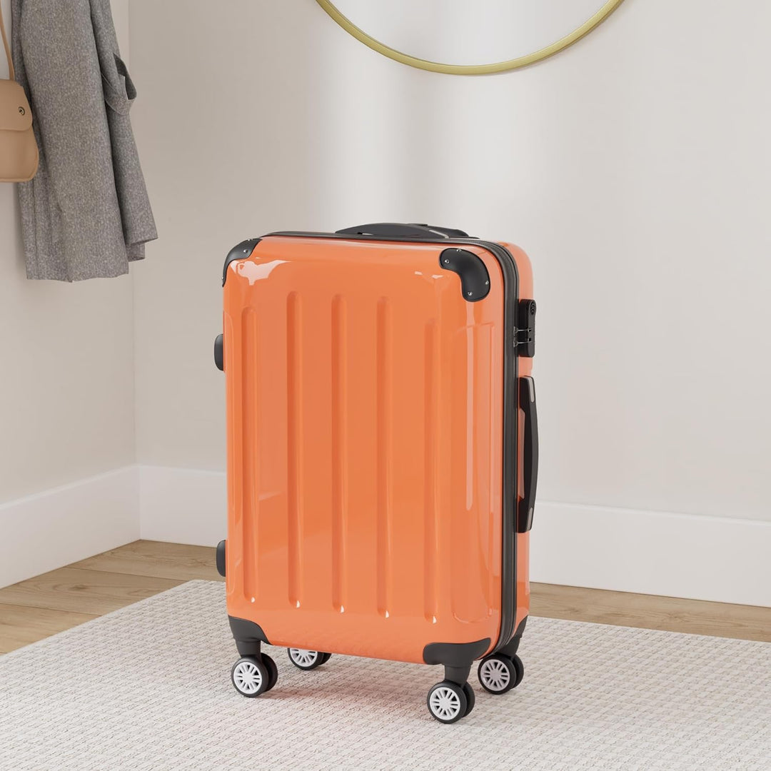BEIBYE Hartschalen Koffer Trolley Rollkoffer Reisekoffer 4 Zwillingsrollen Polycabonat (Orangen, 66c