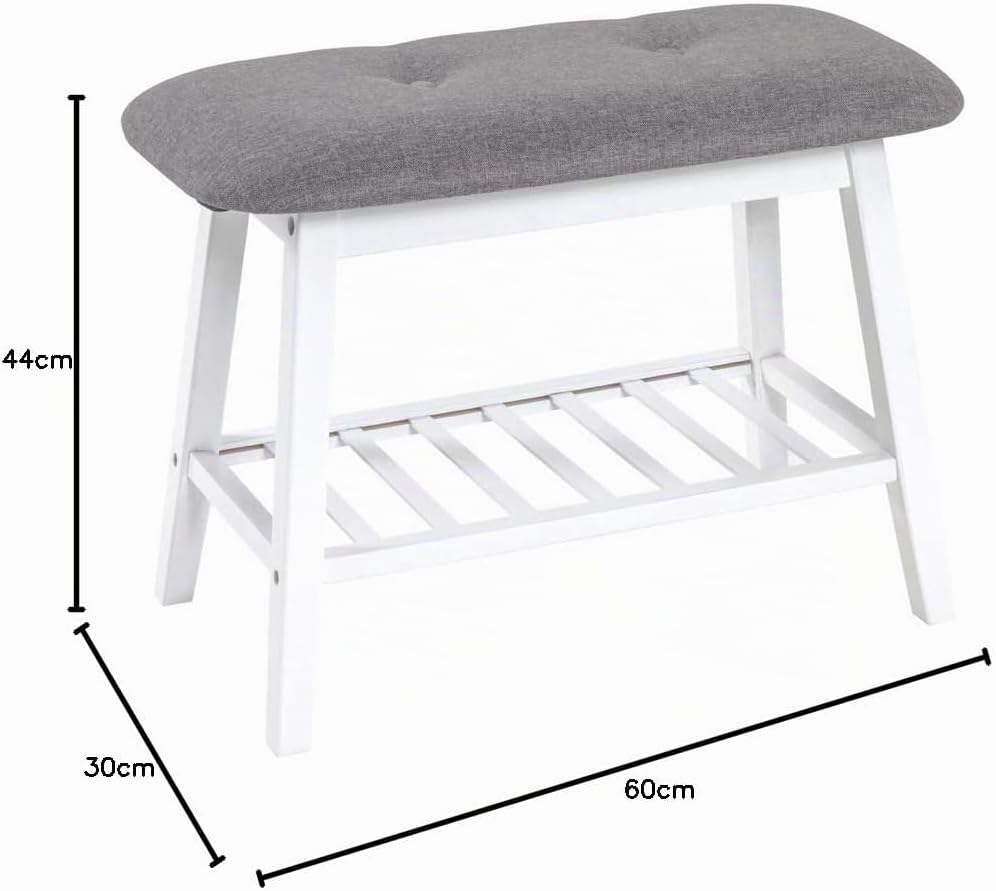 HAKU Möbel Schuhbank, Bambus, weiss-grau, B 60 x T 30 x H 44 cm Weiss-grau 60 x 30 x 44 cm, Weiss-gr