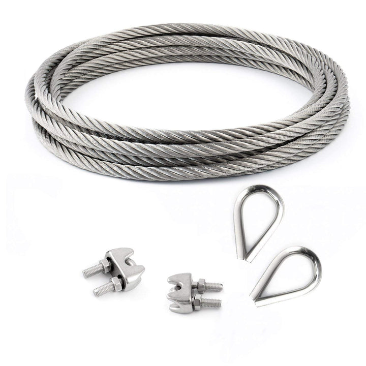 DQ-PP STAHLSEIL SET | 8mm | 20m | 2 x Seilklemmen Bügel 8mm | 2 x Kauschen 8mm | Edelstahl INOX | 7x