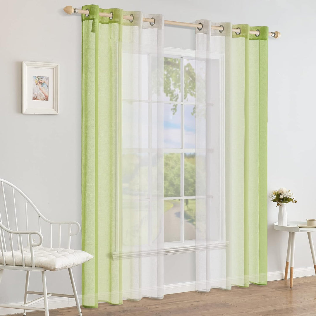 MIULEE Set of 2 Voile Curtains, Two-Tone Curtain with Eyelets, Transparent Curtain, Eyelet Curtain,