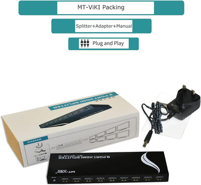 MT-VIKI 1x8 HDMI Splitter 1 in 8 Out Gleichzeitig HDMI Splitter 8 Monitore Mirror Unterstützt 4K HD