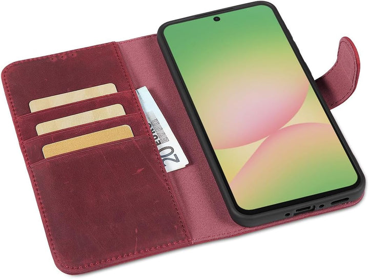 LENSUN Lederhülle für Samsung Galaxy A56 Echtleder, Hülle [Echtes Leder][Kartenfach][RFID][Brieftasc