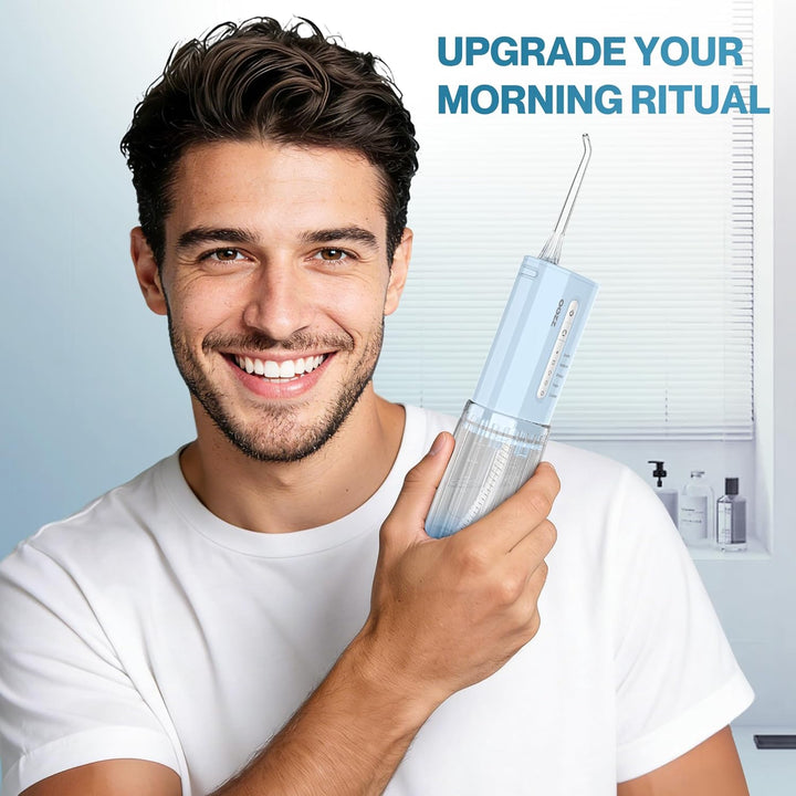 OOZZ Travel Water Flosser, Schnurlose Taschenmunddusche, 5 Druckmodi, 6 Strahlspitzen, USB-wiederauf