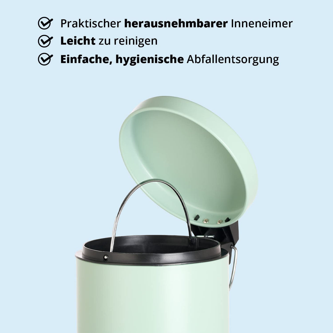 KHG Mülleimer Bad, Kosmetikeimer 3l | Abfalleimer Treteimer aus Aluminium in mattem Mintgrün | herau