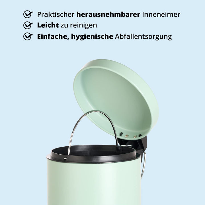KHG Mülleimer Bad, Kosmetikeimer 3l | Abfalleimer Treteimer aus Aluminium in mattem Mintgrün | herau