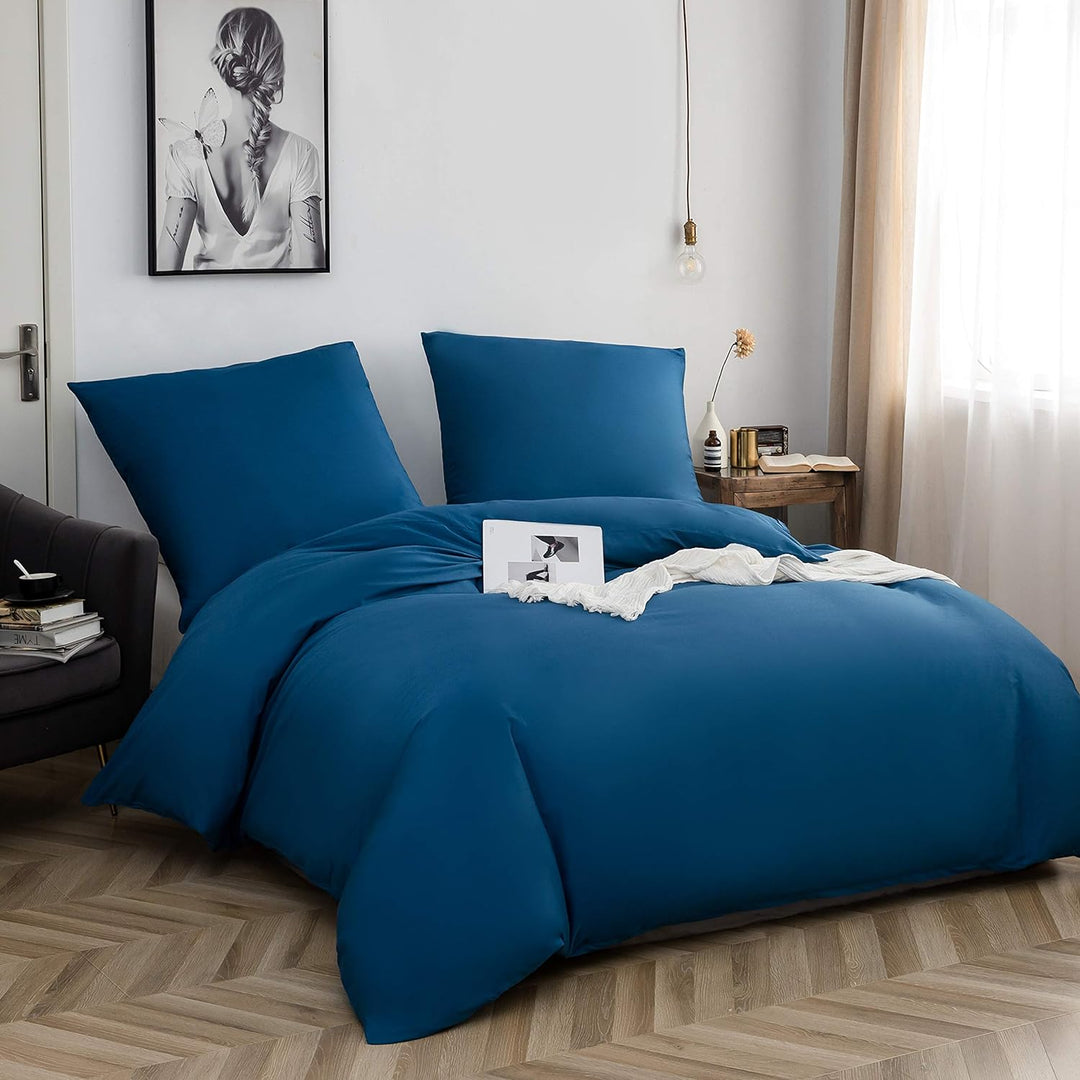 AYSW Baumwolle Bettwäsche 200x220 cm Denimblau 3er Set 1 Bettbezug mit 2 Kopfkissenbezug 80x80 cm