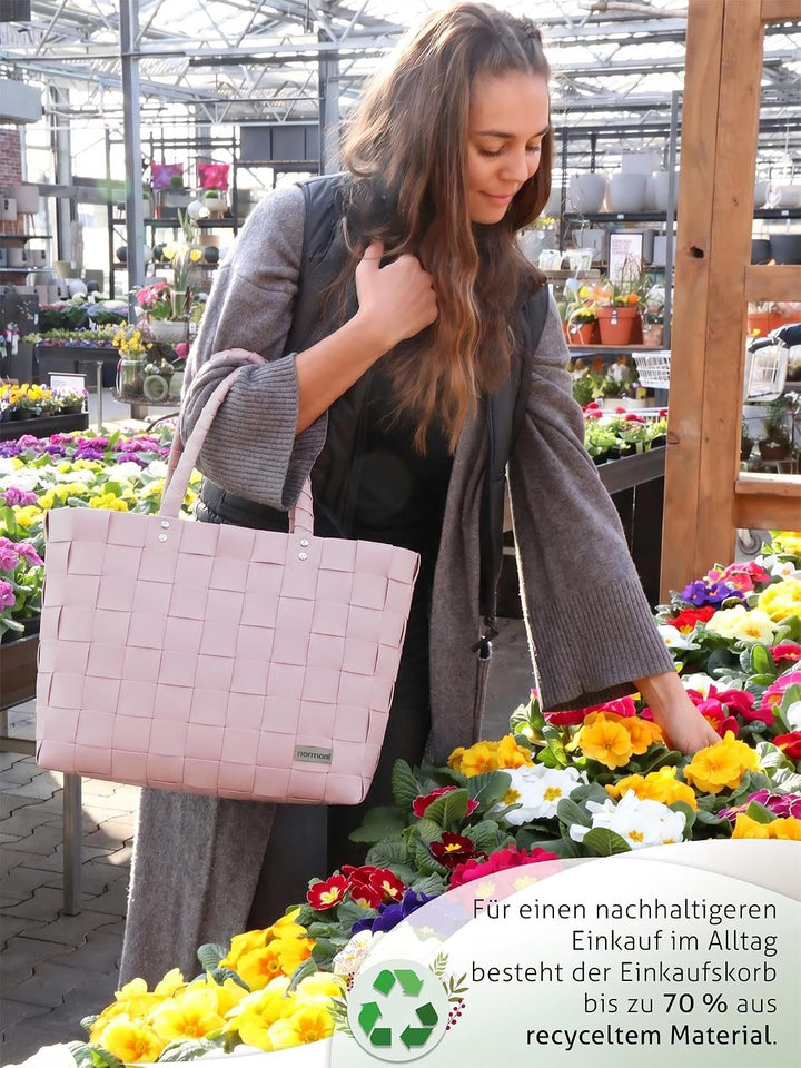Einkaufstasche geflochten mit Henkeln - Tragetasche extra robust Farbe Hellrosa Hellrosa Einheitsgrö