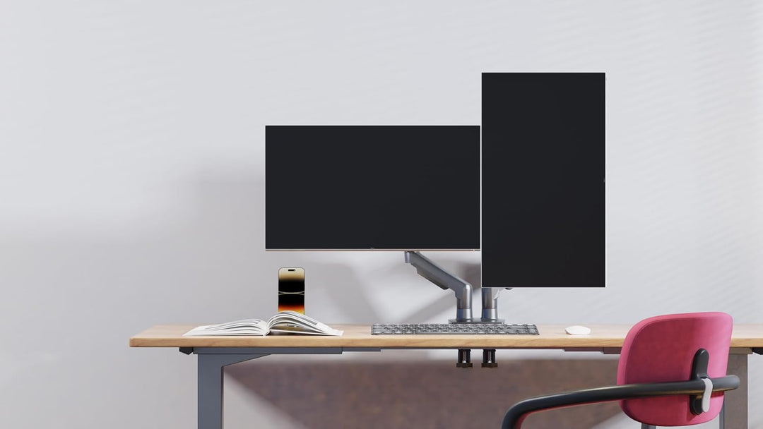 Ergosolid Desktop-Halterung für 2 PC-Bildschirme (17-27 Zoll), verstellbar in Mehreren Achsen, Drehg