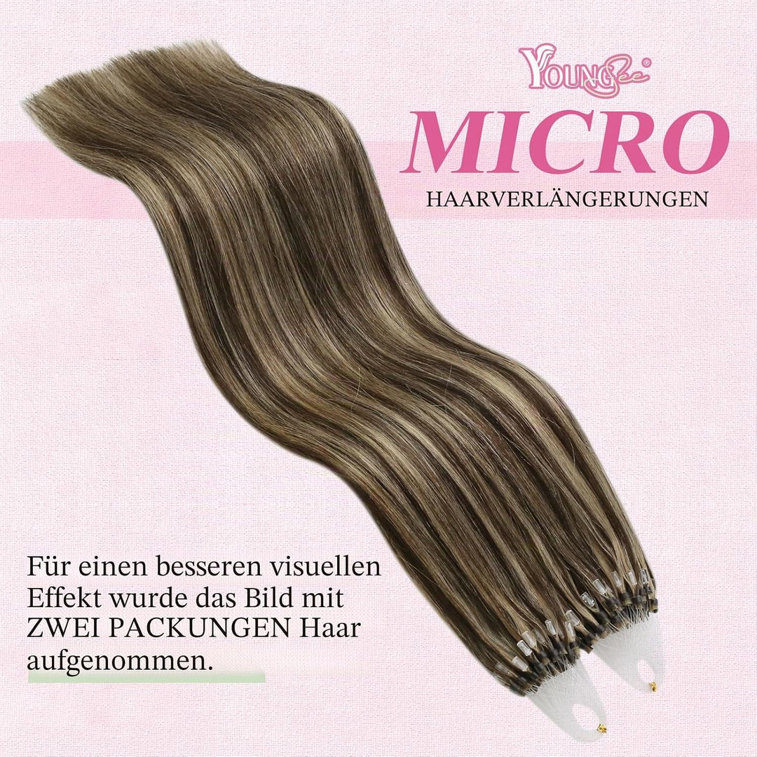 YoungSee Microring Extensions Braun 45cm Microring Extensions Echthaar 1g Microring Echthaar Dunkelb