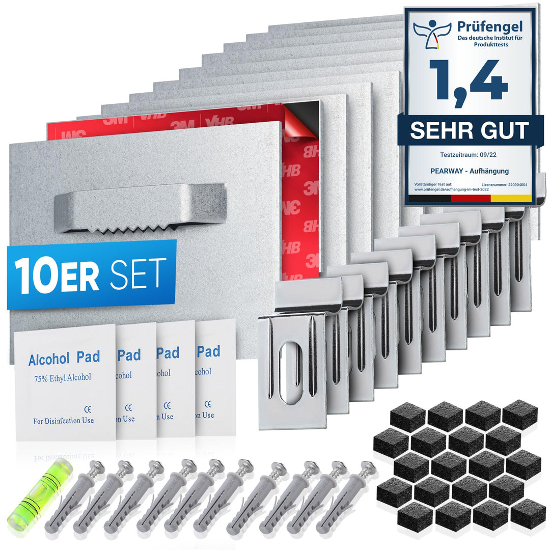 PEARWAY™ - Alu Dibond und Acrylglas Aufhängung - [10er Set] - extra starker 3M Kleber - bis zu 8kg -