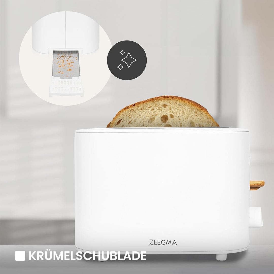 ZEEGMA TOSTEE 2-Scheiben-Toaster, Leistung 820 W, Auftau-, Aufwärm- und Stoppmodus, Krümelfach, Zeit