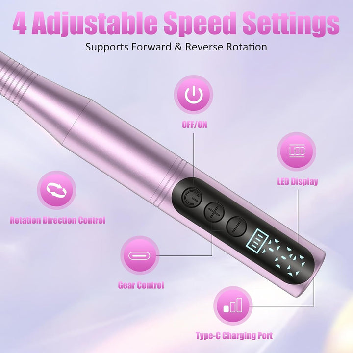 Nagelfräser Kabellos, 12 in 1 Fräser für Gelnägel, Elektrische Nagelfeile Professionell Nail Drill,