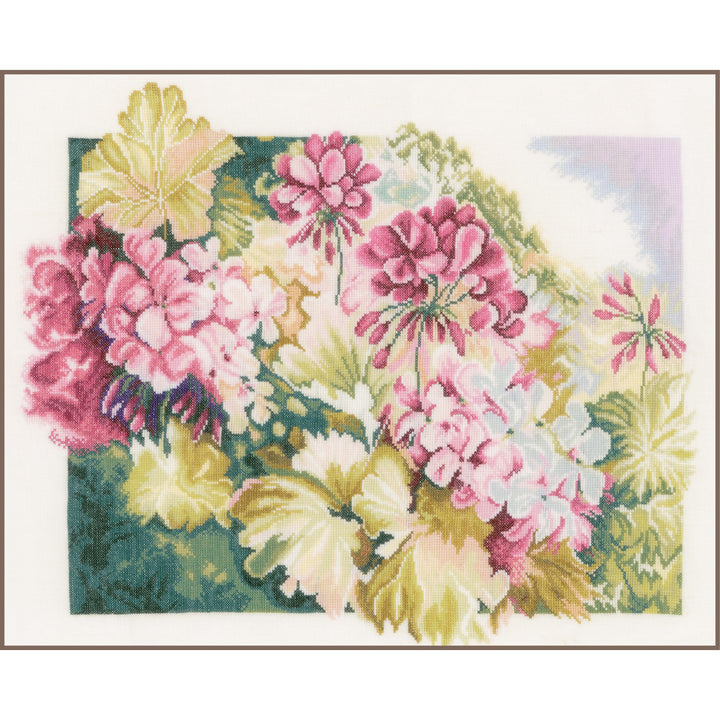 Lanarte Zählmusterpackung Geranien Leinen Kreuzstichpackung, Baumwolle, Mehrfarbig, 49 x 41 x 0.3 cm