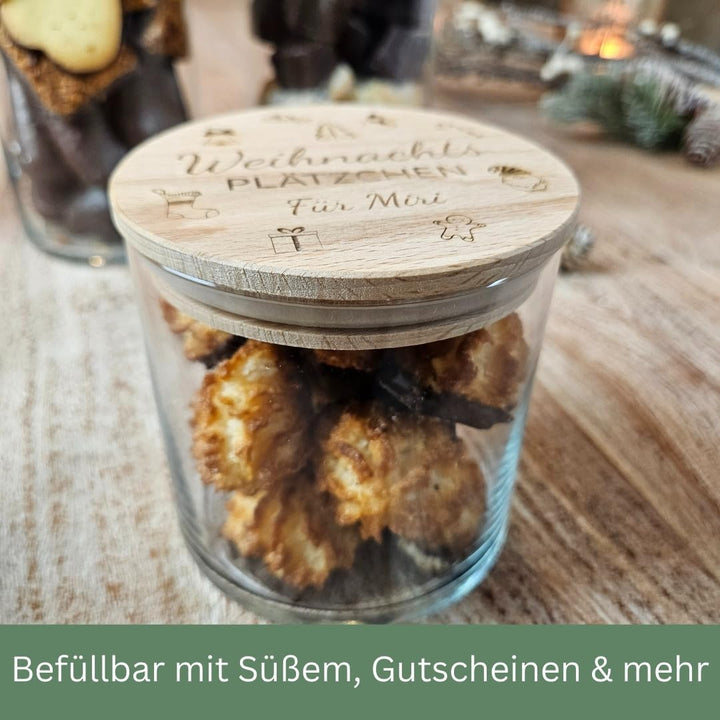 Vorratsglas Weihnachten mit Gravur | Keksdose Weihnachten Glas | Geschenk Kollegin, Freundin, Mitarb