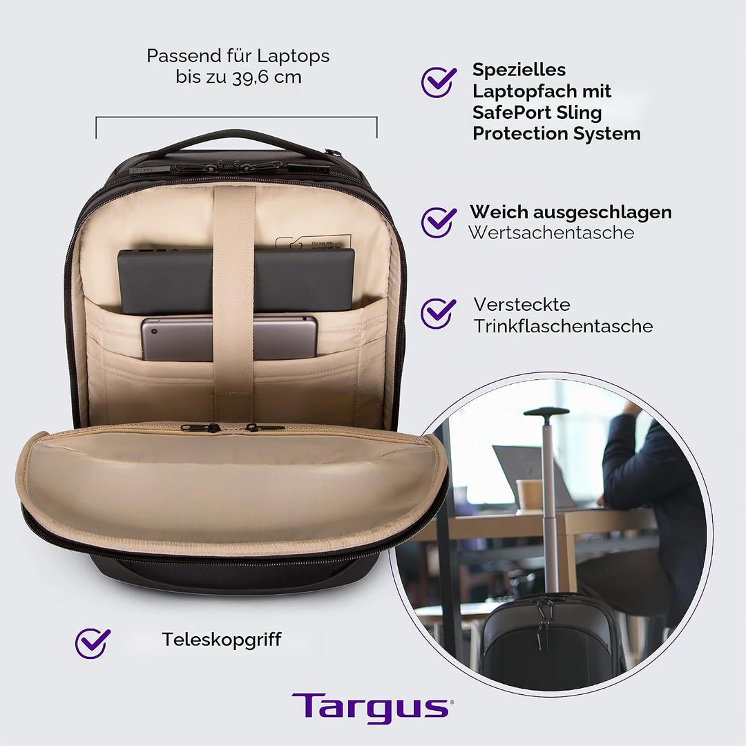 Targus TSB700EU Sport 15-15,6" Notebook-Rucksack mit Rollen Schwarz, Lässt Sich in einen Rollkoffer