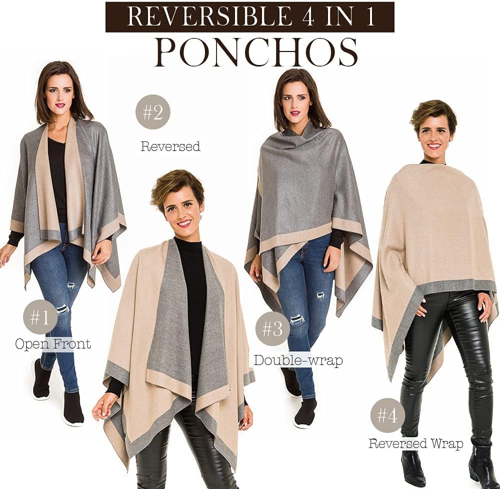 MELIFLUOS DESIGNED IN SPAIN Damen Schal Wrap Poncho Ruana Cape Cardigan Pullover Open Front für Früh