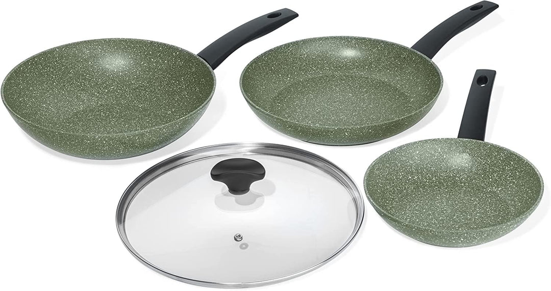 PRESTIGE Öko Pfannenset Induktion - Bratpfanne 20/28 cm & Bratpfanne 28 cm mit Deckel - Antihaft auf