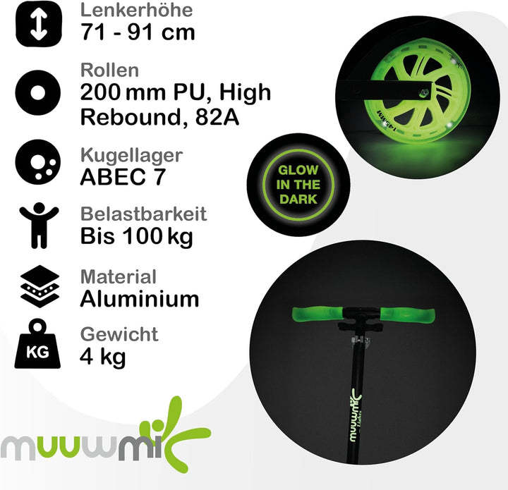 Muuwmi Lights Aluminium Scooter - Höhenverstellbarer Lenker - Geeignet für Kinder - GS-Zertifiziert