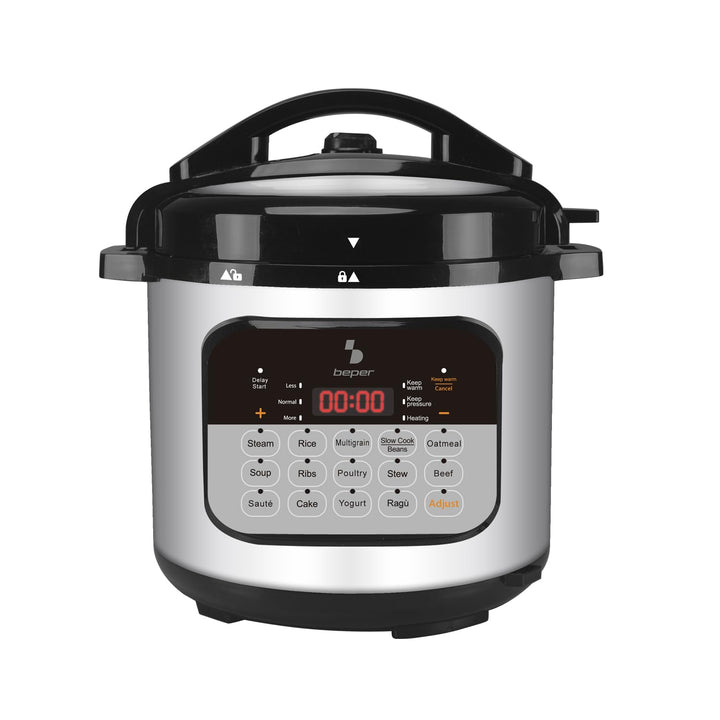 BEPER P101COS002 Schnellkochtopf 6 Liter, 15 Kochprogramme, Schongarer, 24-Stunden-Timer, 3 Druckstu