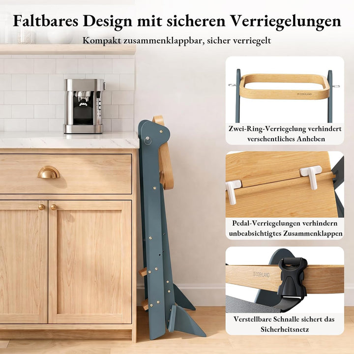COSYLAND Lernturm ab 1 Jahr klappbar – iF Design Award Gewinner, höhenverstellbarer Lernturm mit Sic