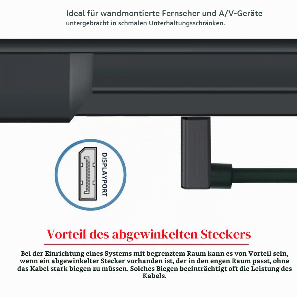 CY Cable Ultrafein nach oben abgewinkeltes DisplayPort 1.4 DP-zu-DP-Kabel 8K 60 Hz Kabel Ultra-HD UH