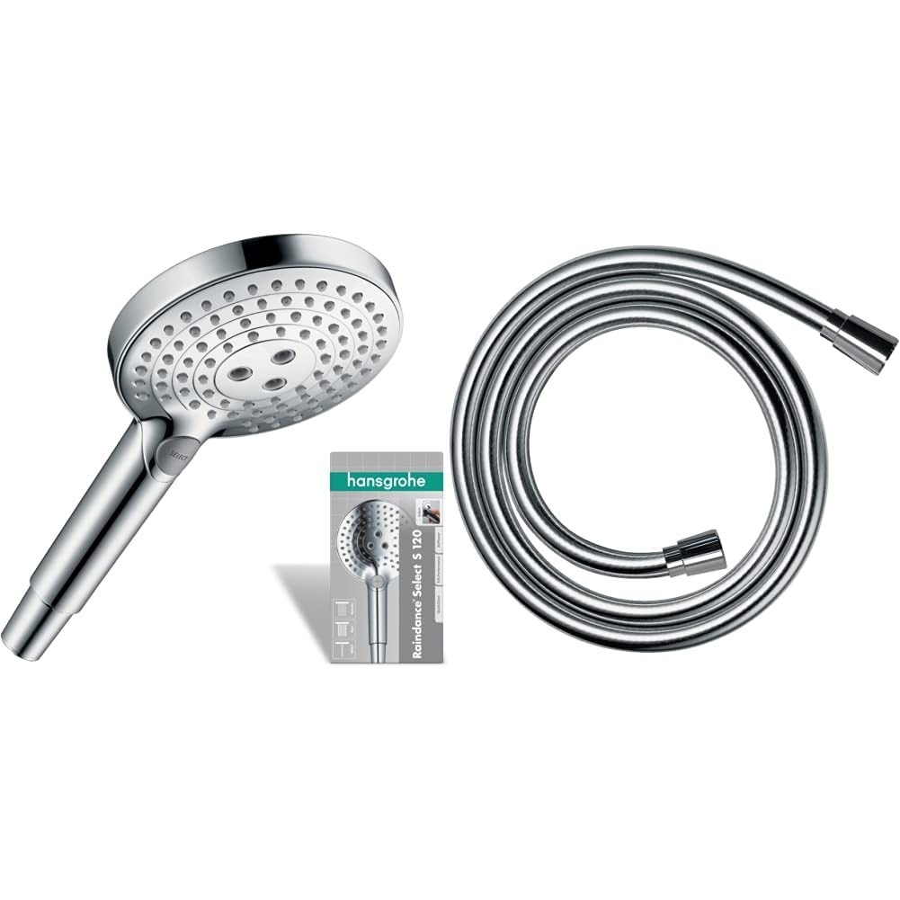 hansgrohe Duschset mit wassersparendem Duschkopf Raindance Select S 120, Regendusche, 3 Strahlarten