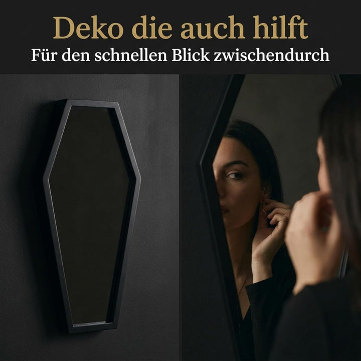 MIJOMA Beeindruckender Sargspiegel - Gothischer Wandspiegel in Sargform, Halloween-Deko, Mattschwarz